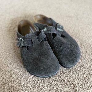 Birkenstock 37 Boston suede gray closed toe 6 6.5 shoes mules soft footbed